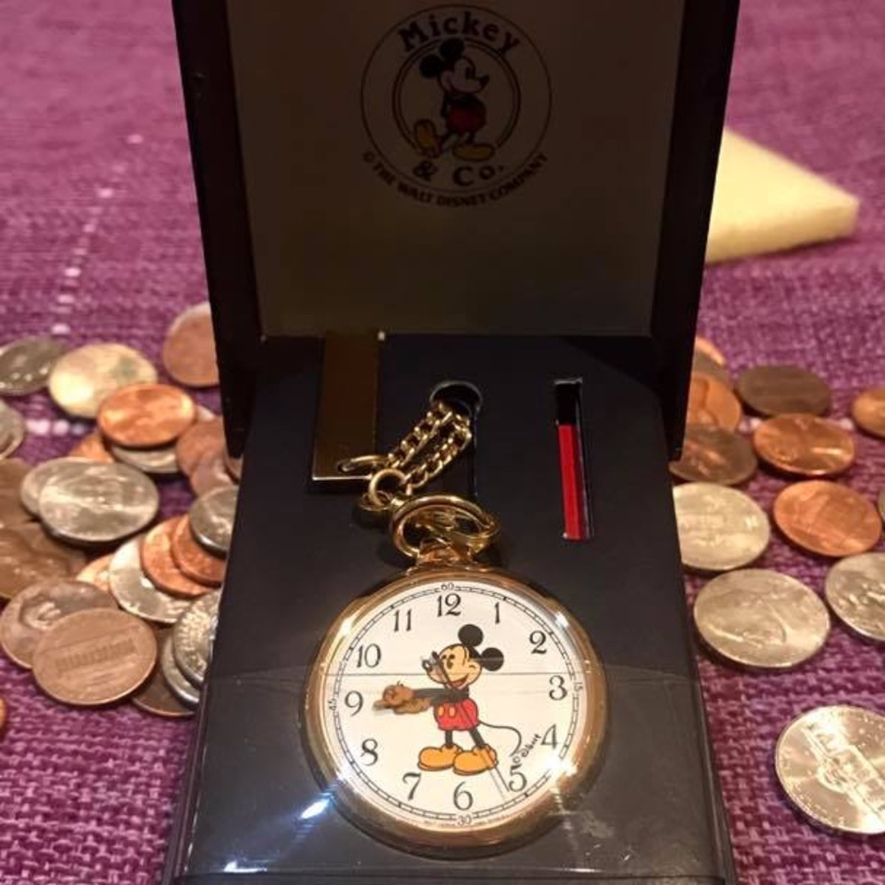 Mickey Mouse pocket Watch, Vintage. Stainless Steel back.
